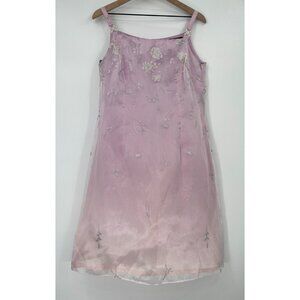 Molly Malloy Mini Dress Woman 10 Purple Pink Ombré Floral Embroidered Vintage